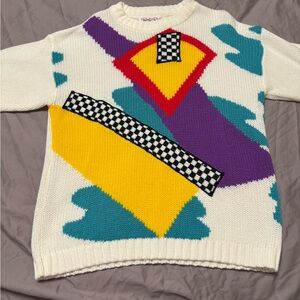 Vintage 80’s Back to Back Colorful Geometric Sweater